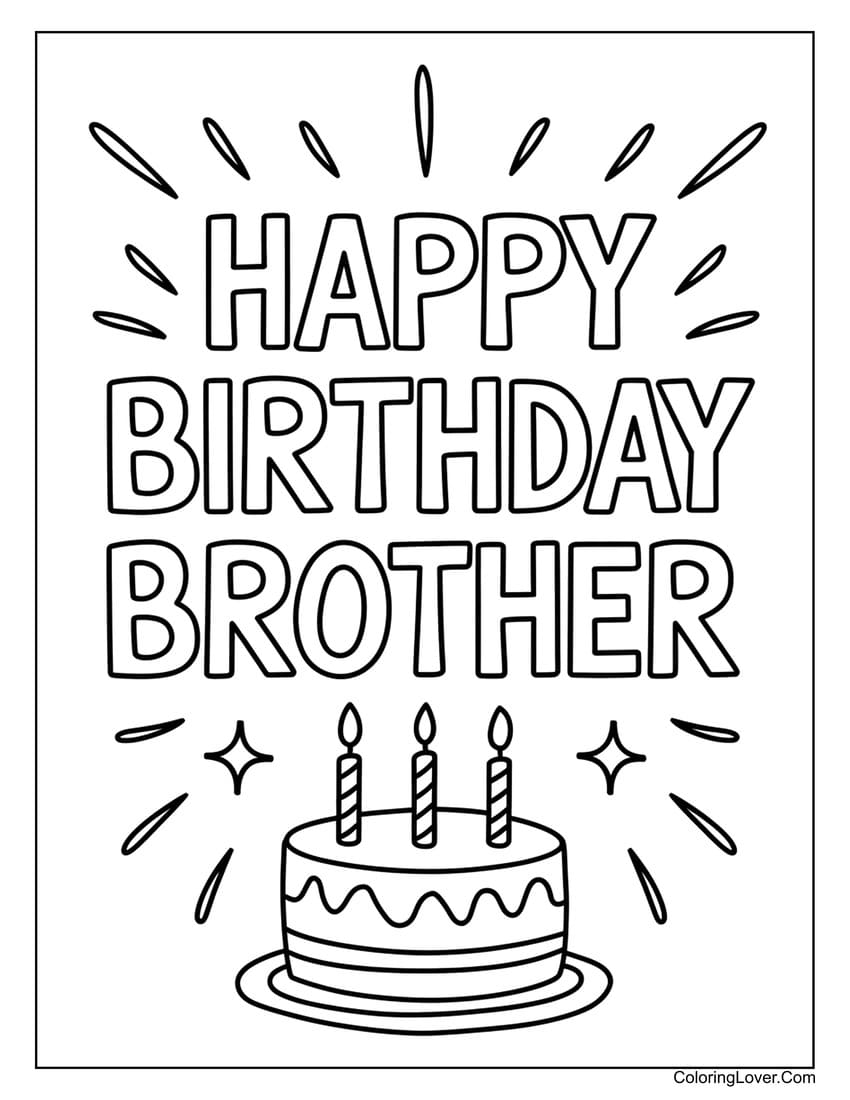 Happy birthday brother coloring page