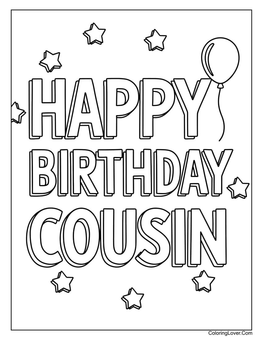 Happy birthday cousin coloring page