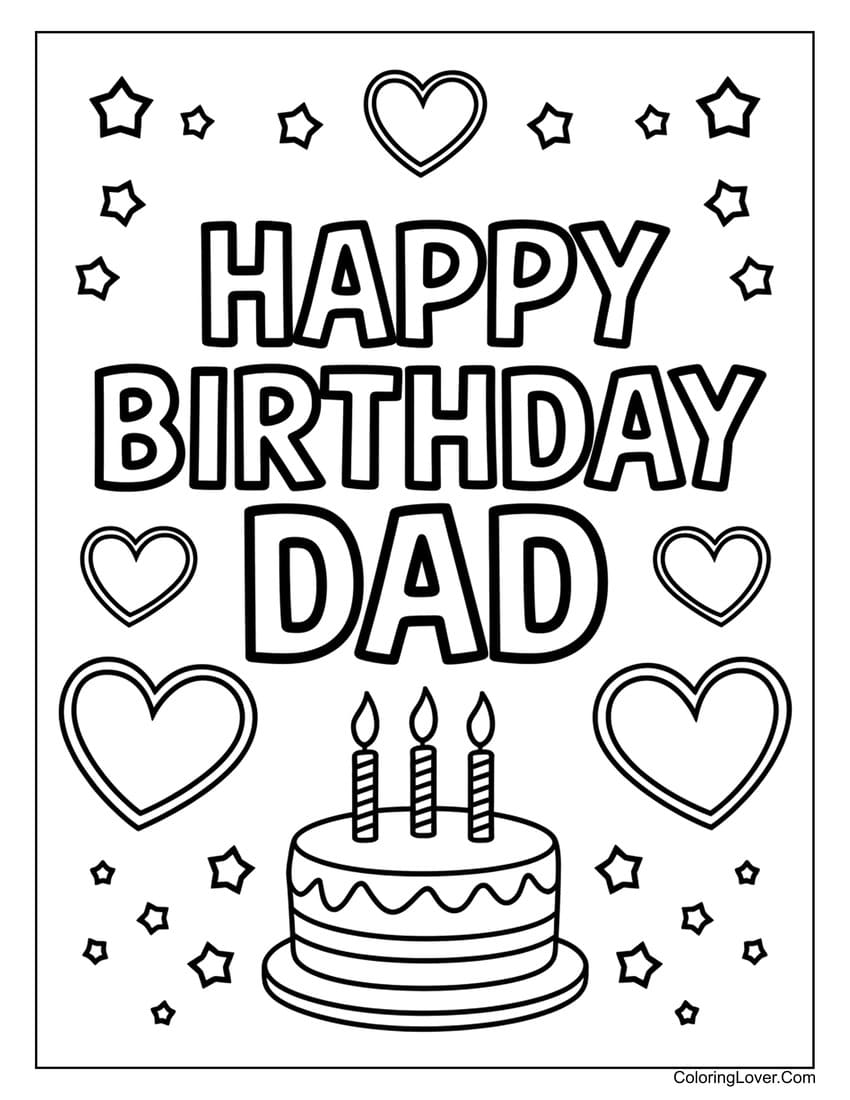 Happy birthday dad coloring page