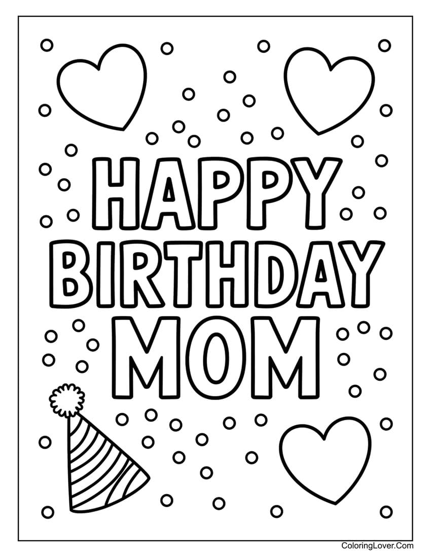 Happy birthday mom coloring page