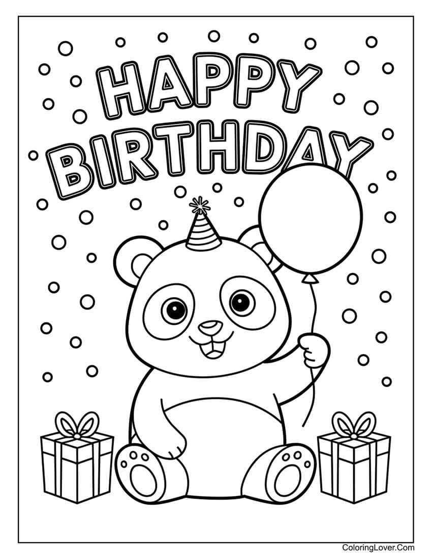 Happy birthday panda coloring page for kids