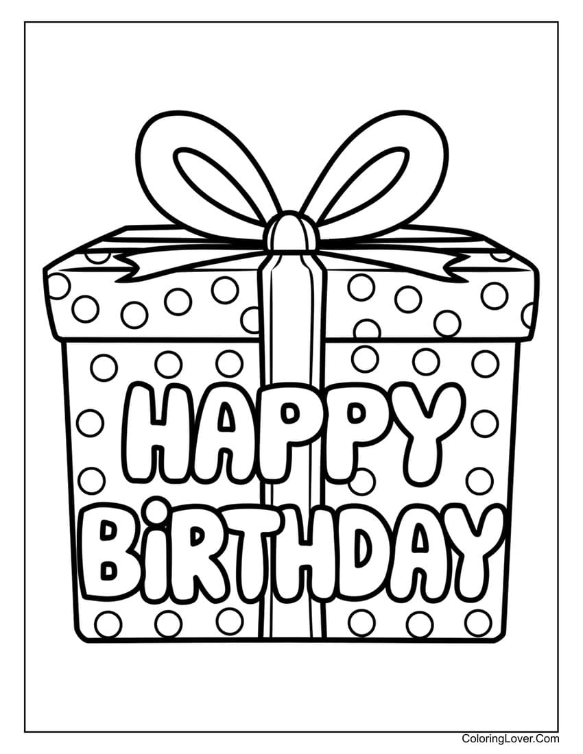 Happy birthday present coloring page