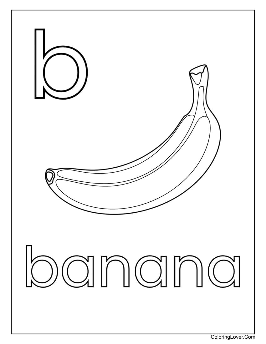 Letter "B" banana coloring page for preschoolers