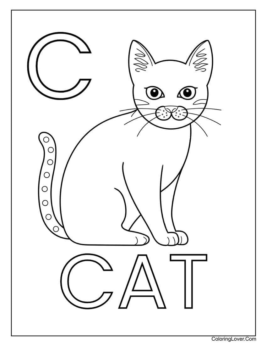 Letter "C" cat coloring page