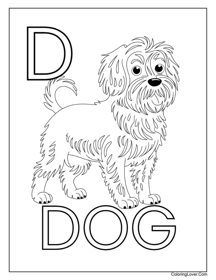 Letter "D" dog coloring page
