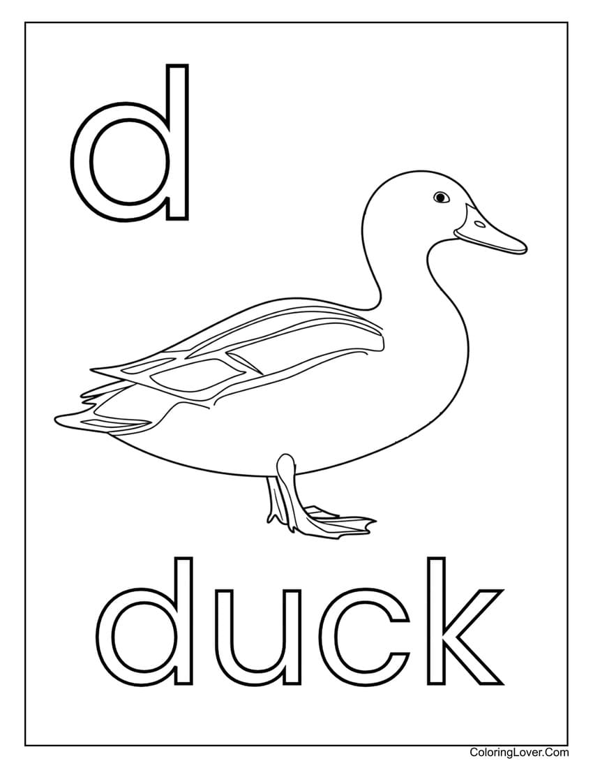 Letter "D" duck coloring page