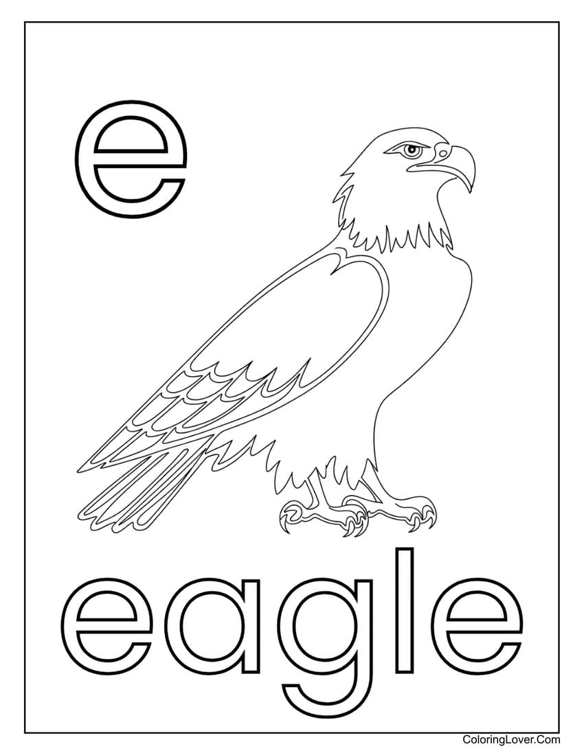 Letter "E" eagle coloring page for preschoolers