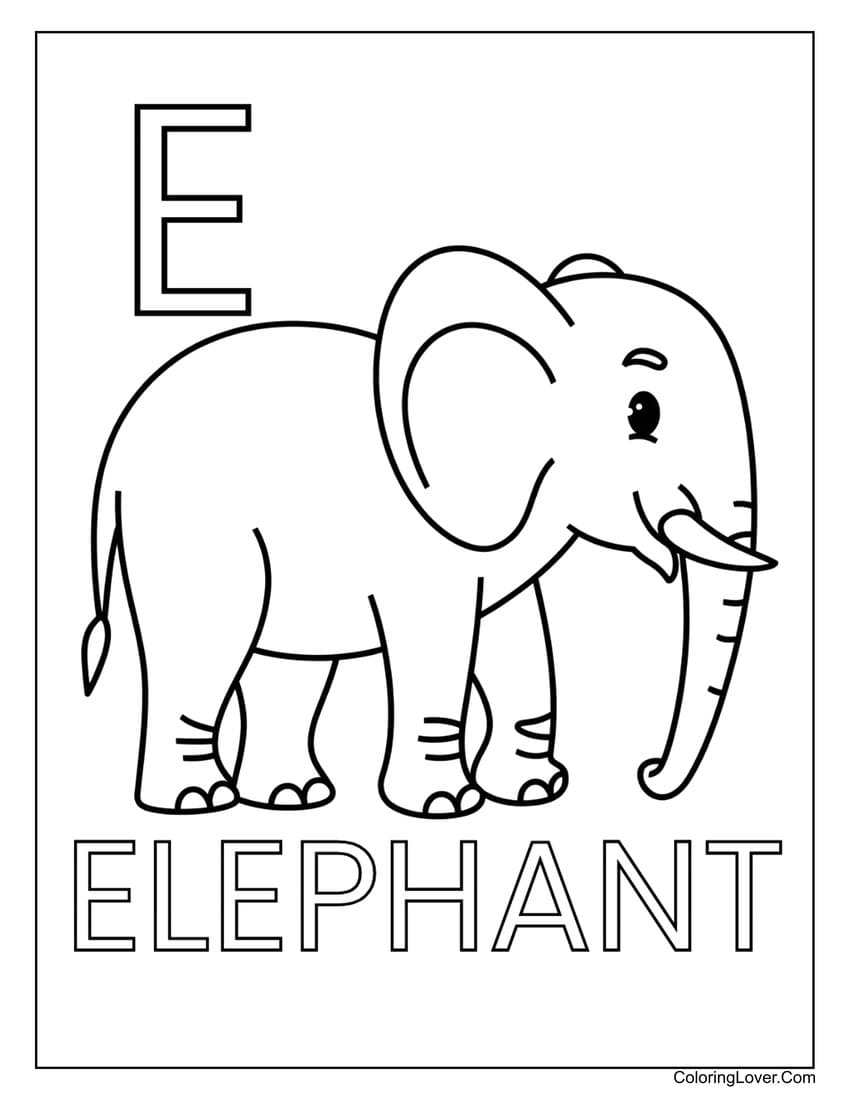 Letter "E" elephant coloring page