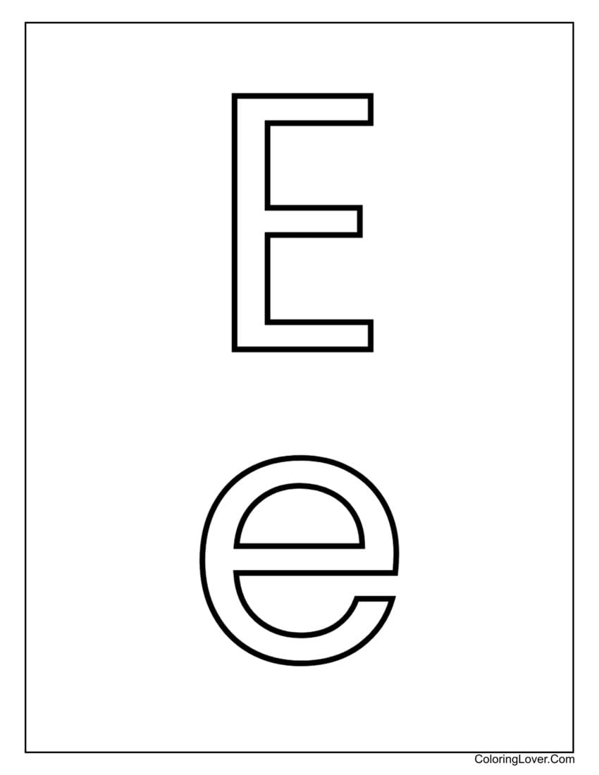 Letter "E" uppercase and lowercase coloring page