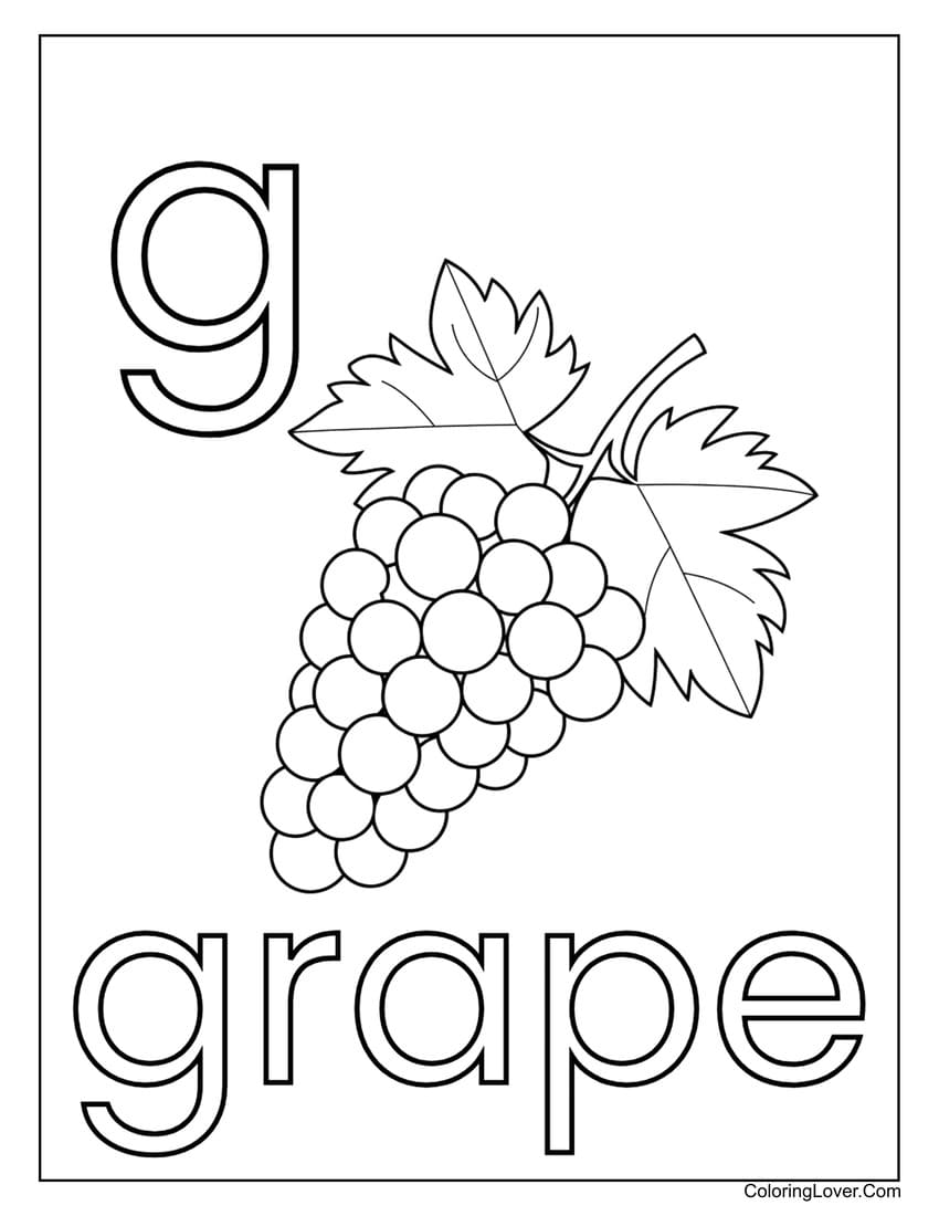 Letter "G" grape coloring page for preschoolers.