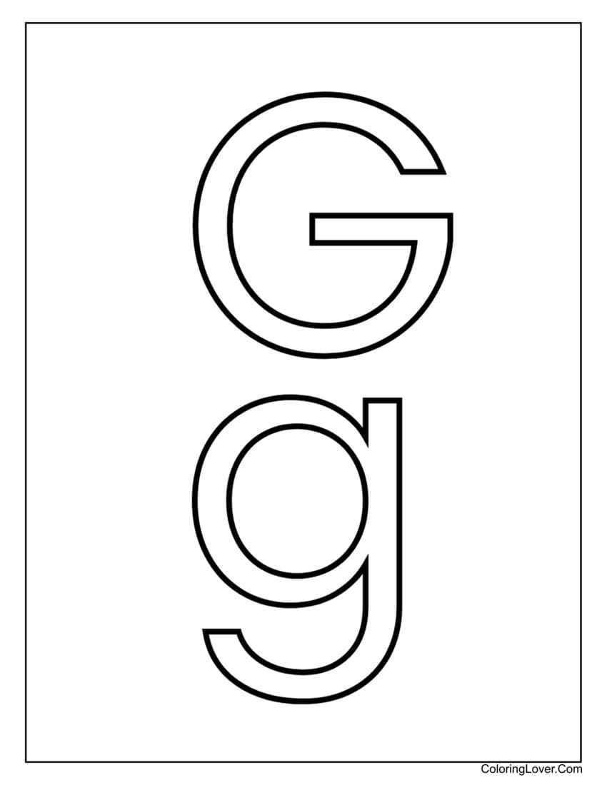 Letter "G" uppercase and lowercase coloring page