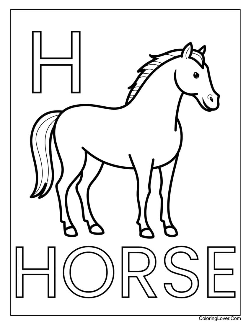 Letter "H" horse coloring page