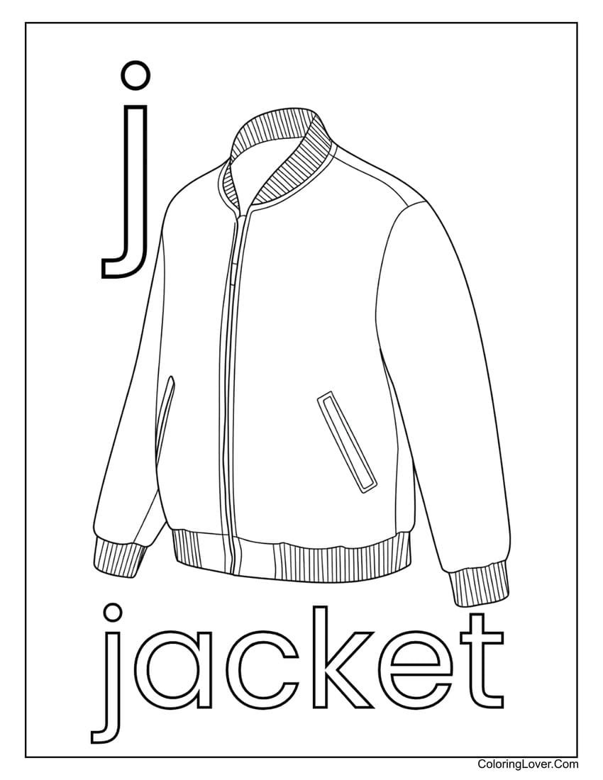 Letter "J" jacket coloring page for preschoolers