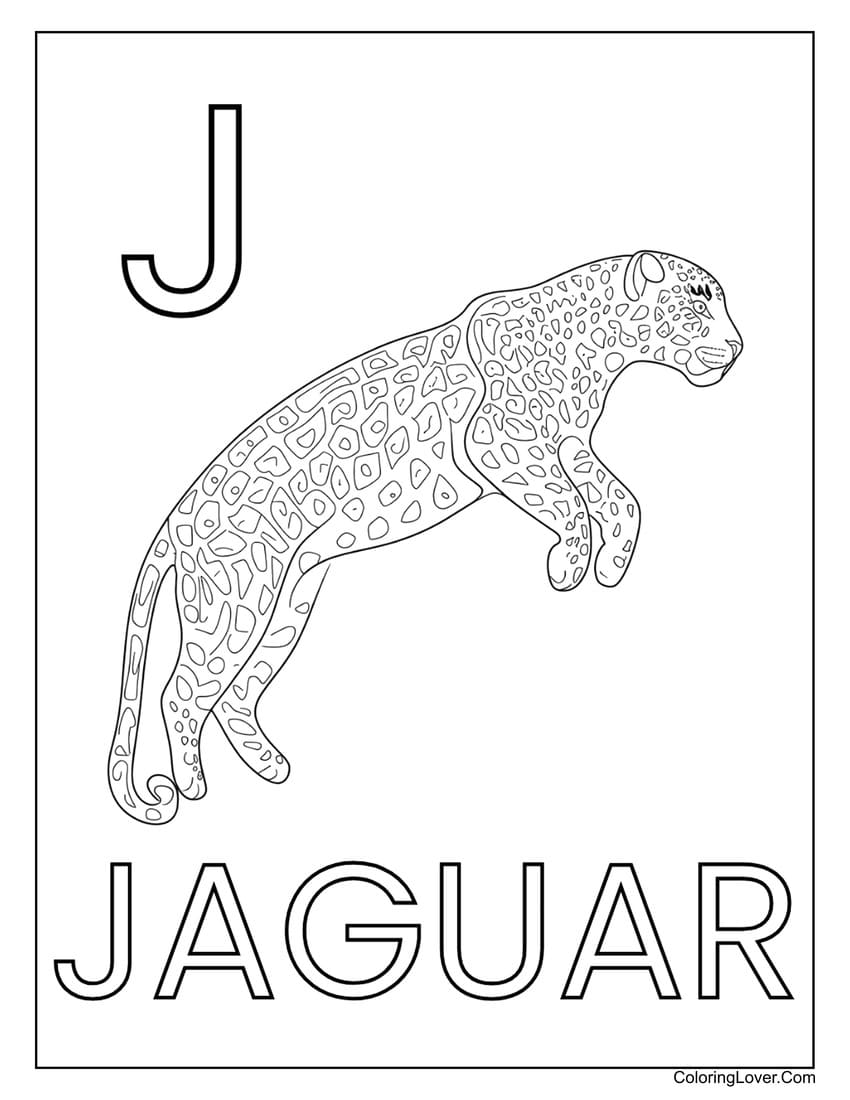 Letter "J" jaguar coloring page