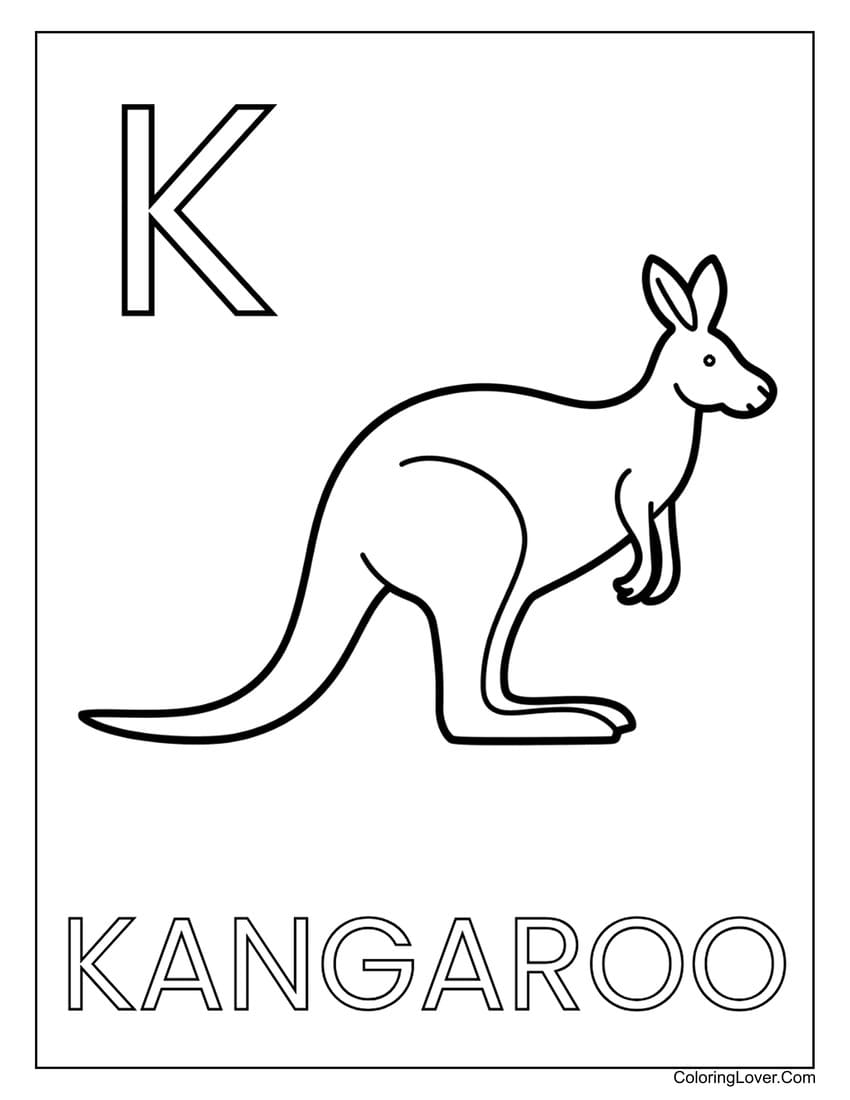 Letter "K" kangaroo coloring page