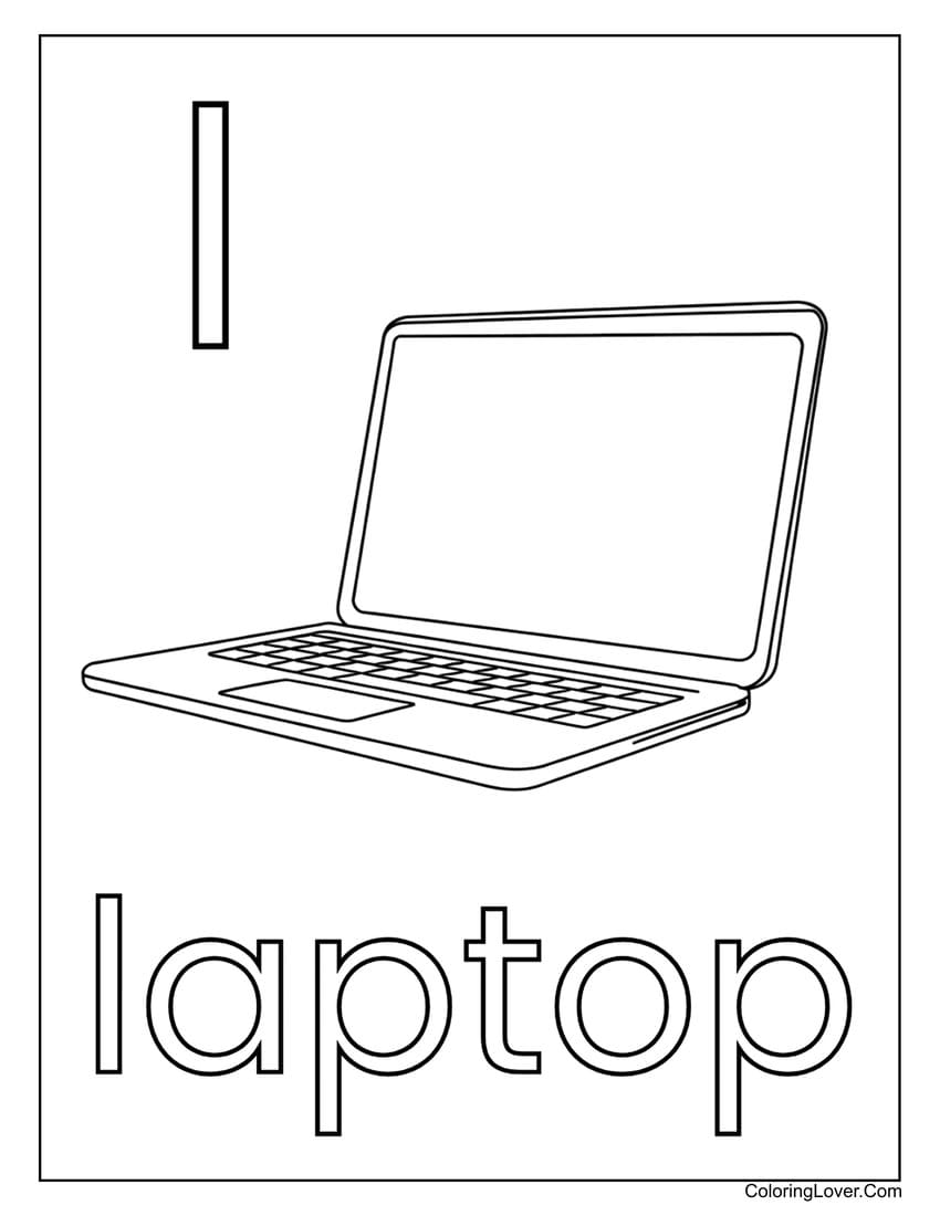 Letter "L" laptop cream coloring page for preschoolers