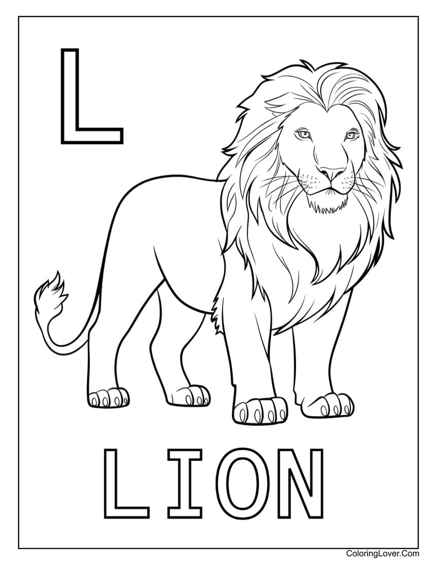 Letter "L" lion coloring page