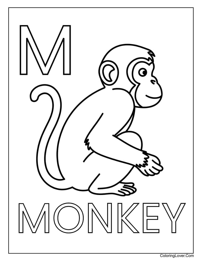 Letter "M" monkey coloring page