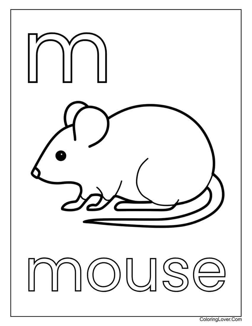 Letter "M" mouse coloring page for preschoolers