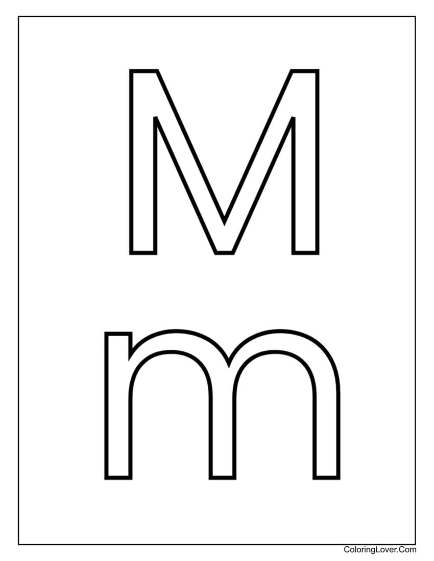 Letter "M" uppercase and lowercase coloring page