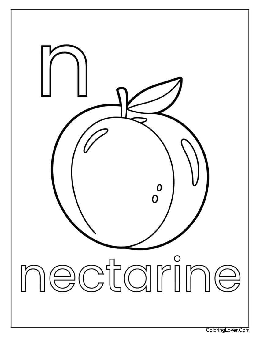 Letter "N" nectarine coloring page for preschoolers
