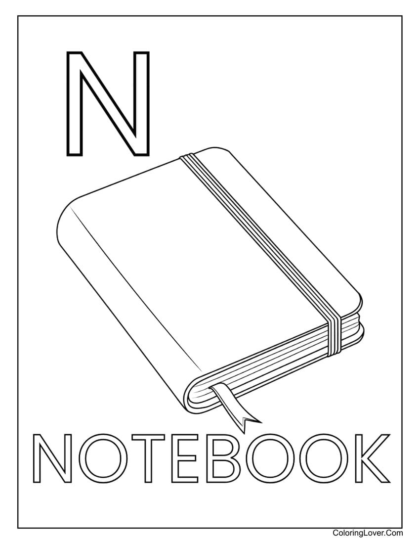 Letter "N" notebook coloring page