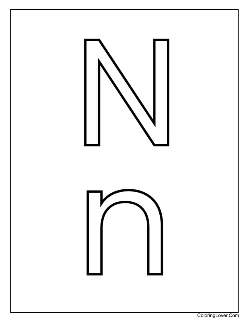 Letter "N" uppercase and lowercase coloring page