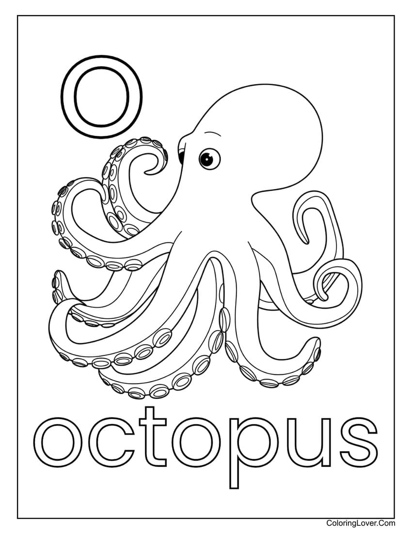 Letter "O" octopus cream coloring page for preschoolers