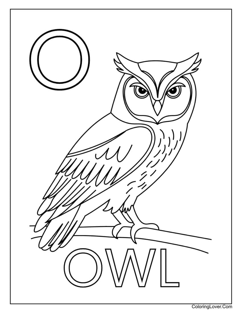 Letter "O" owl coloring page