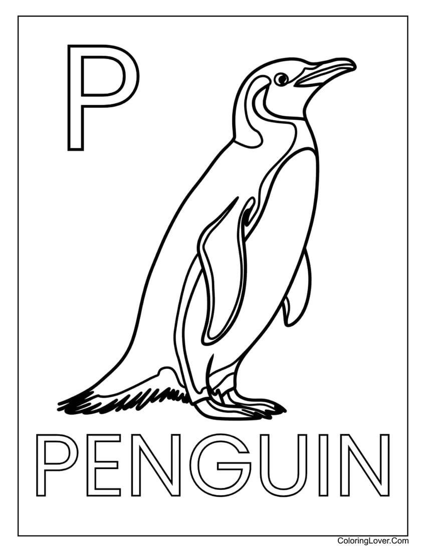 Letter "P" penguin coloring page
