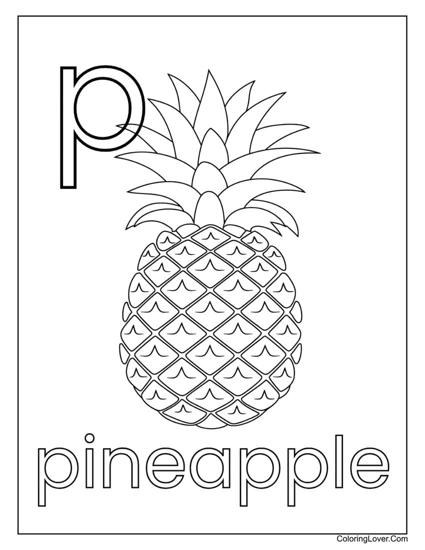 Letter "P" pineapple coloring page for preschoolers