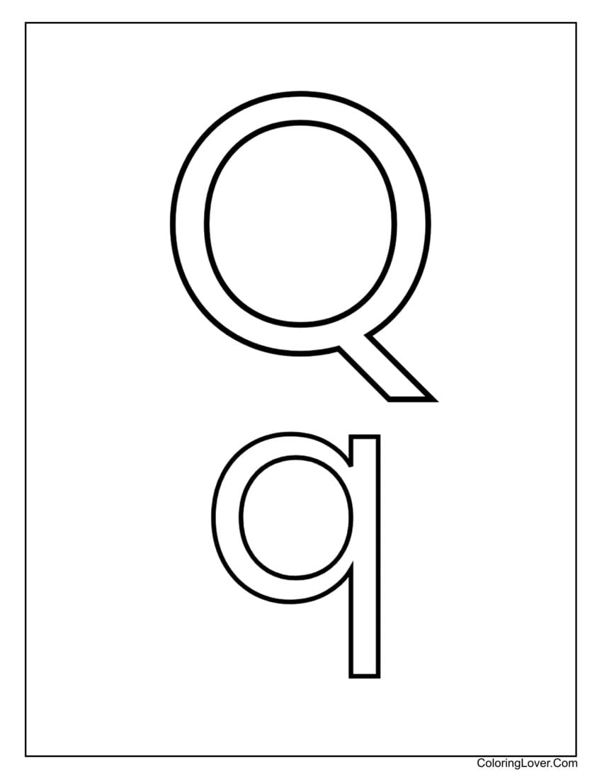 Letter "Q" uppercase and lowercase coloring page