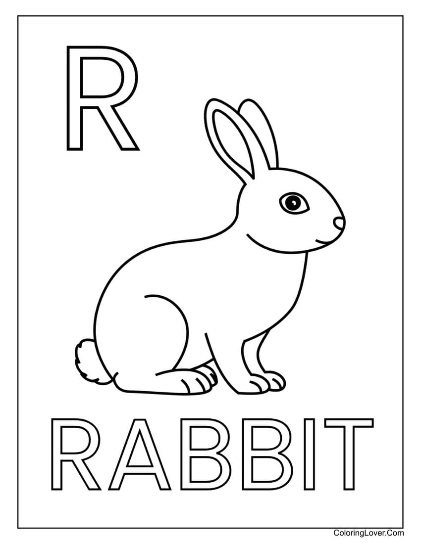 Letter "R" rabbit coloring page