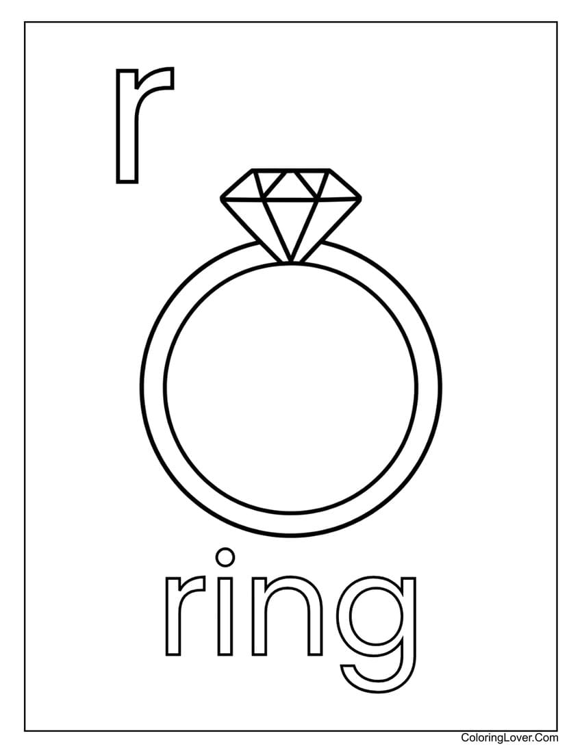 Letter "R" ring cream coloring page for preschoolers