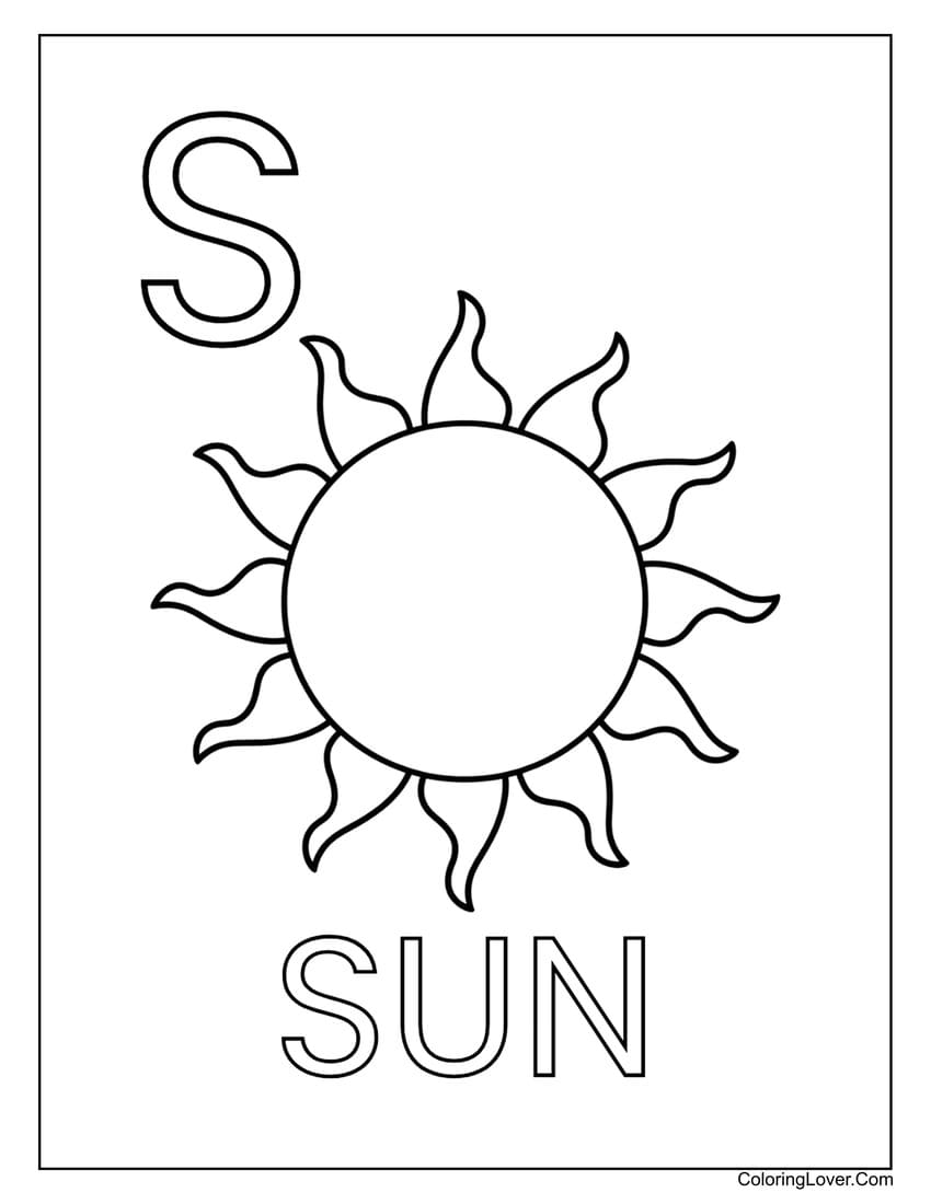Letter "S" sun coloring page