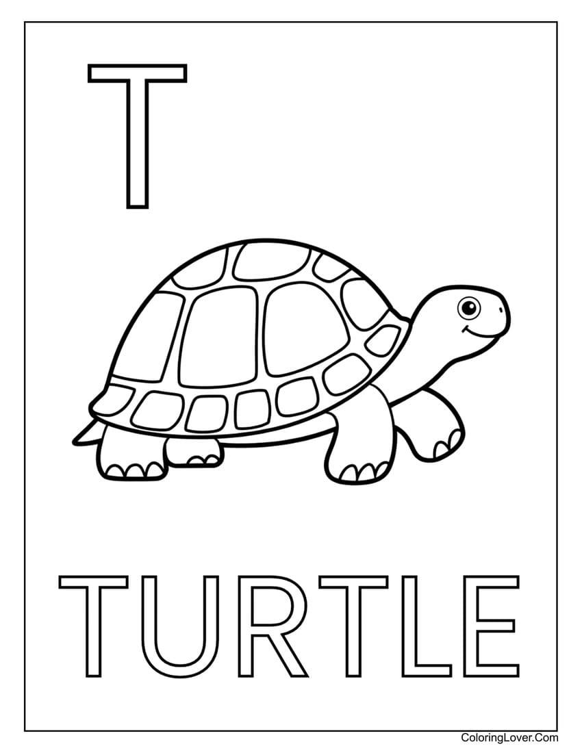Letter "T" turtle coloring page