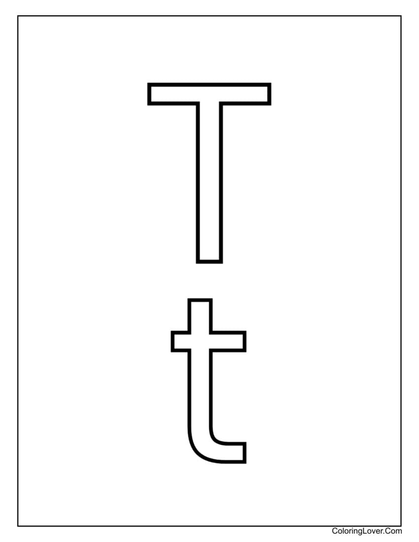 Letter "T" uppercase and lowercase coloring page