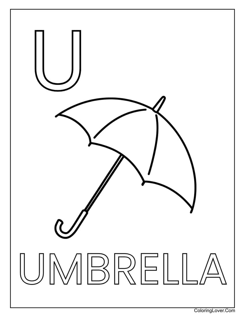Letter "U" umbrella coloring page