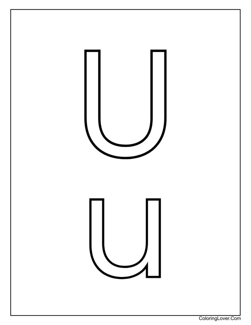 Letter "U" uppercase and lowercase coloring page