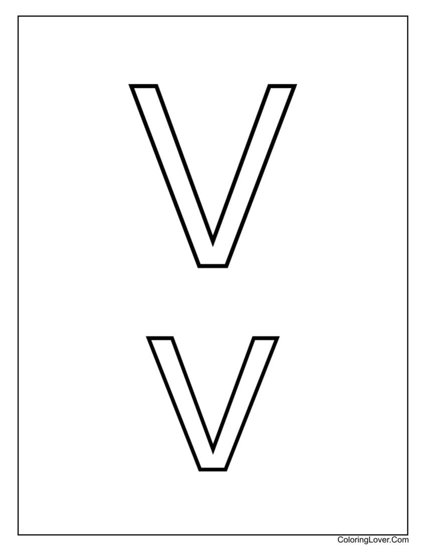 Letter "V" uppercase and lowercase coloring page