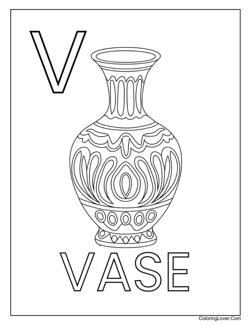Letter "V" vase coloring page