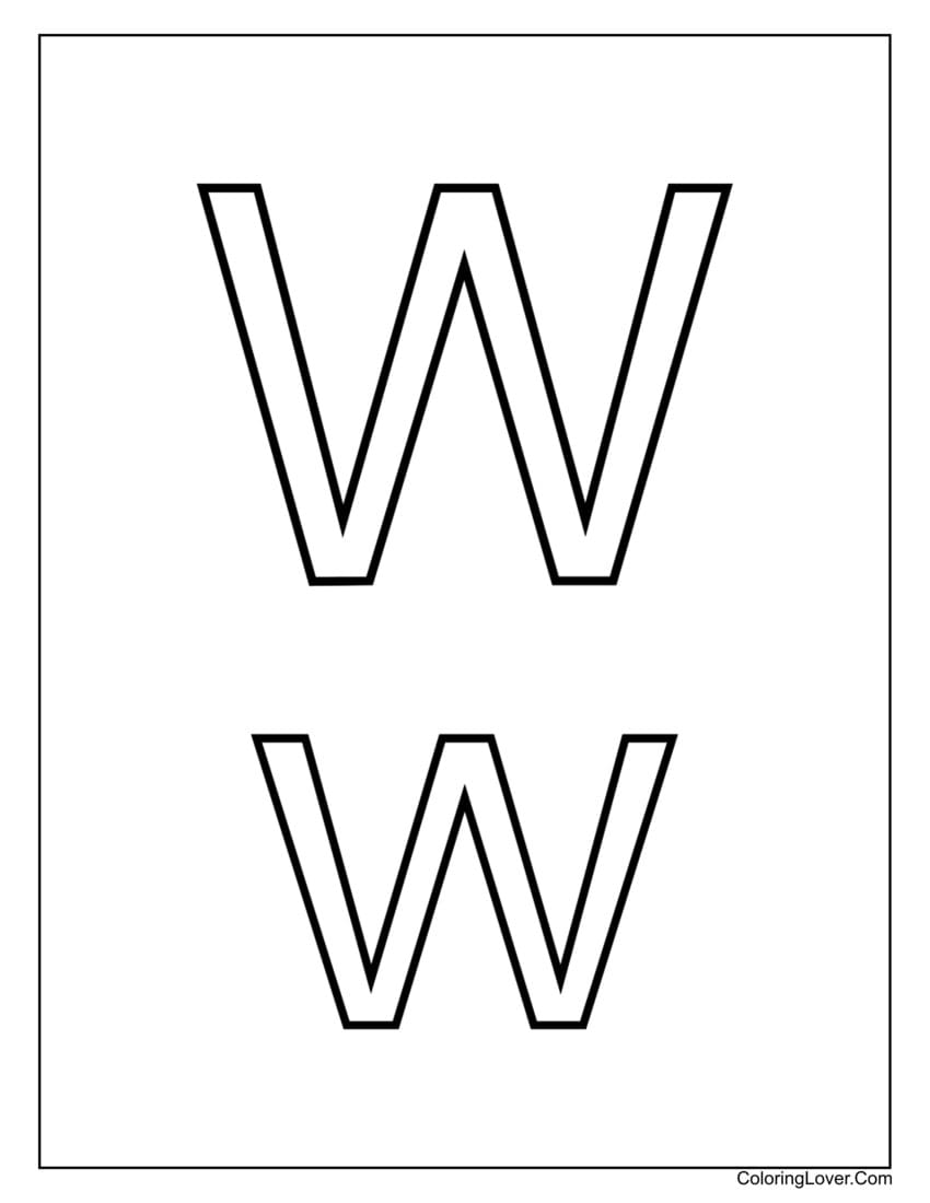 Letter "W" uppercase and lowercase coloring page