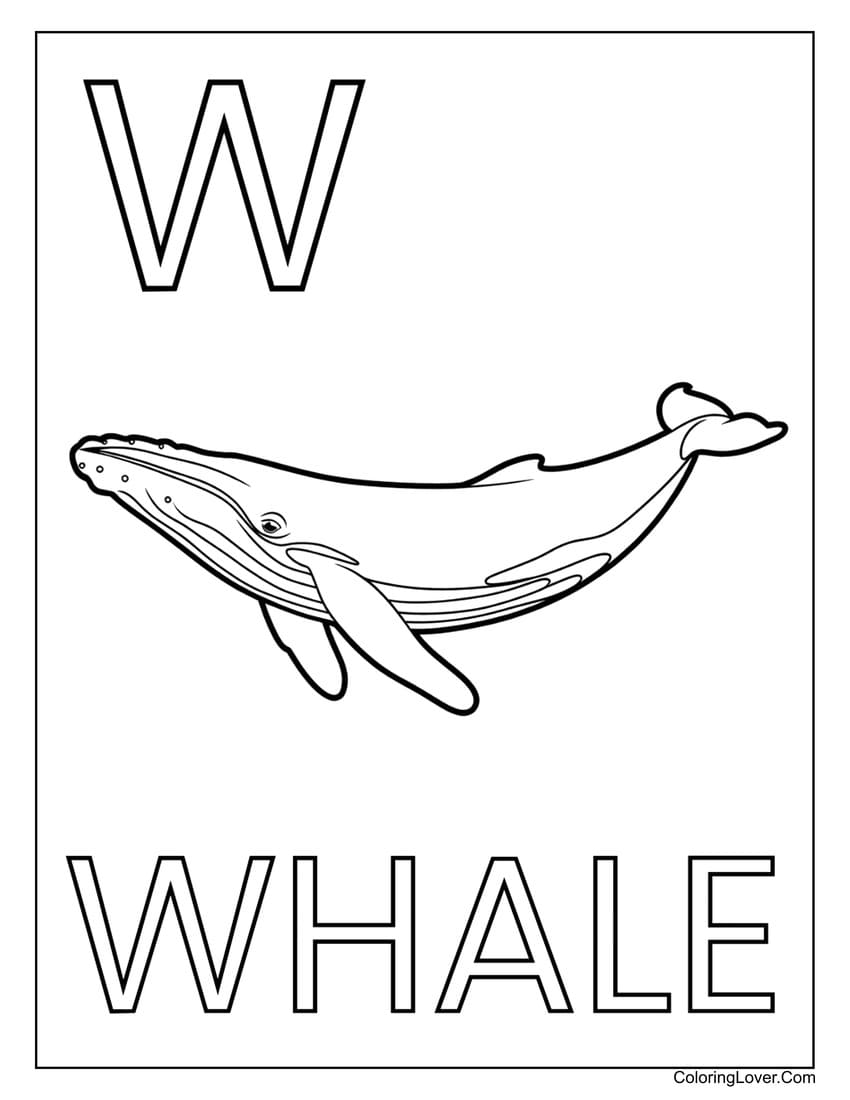 Letter "W" whale coloring page