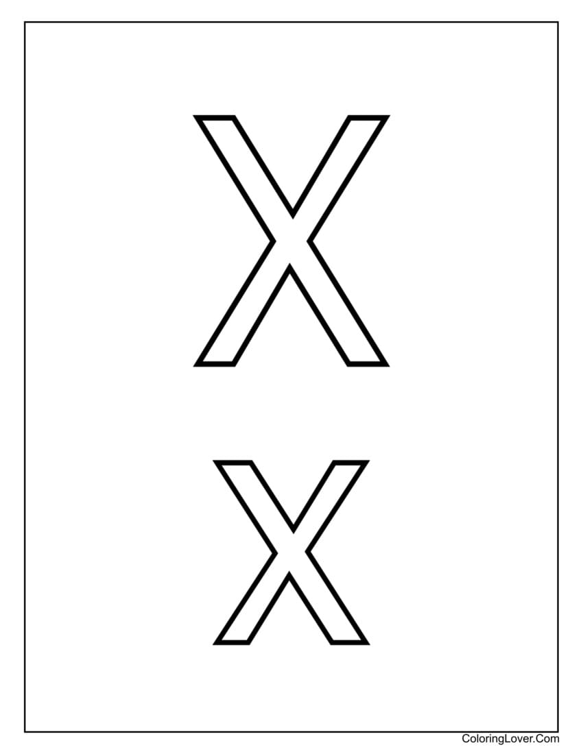 Letter "X" uppercase and lowercase coloring page