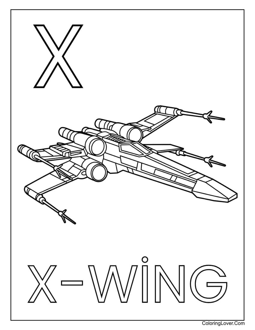 Letter "X" x-wing coloring page
