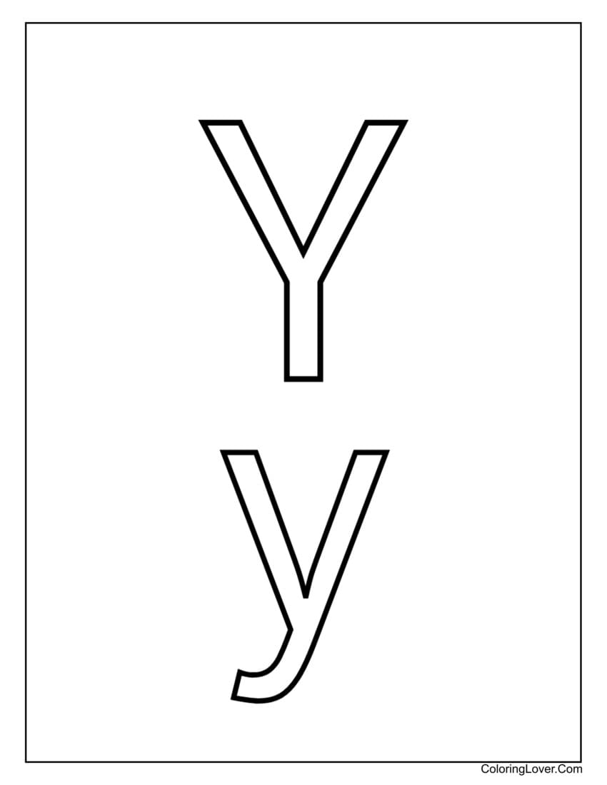 Letter "Y" uppercase and lowercase coloring page