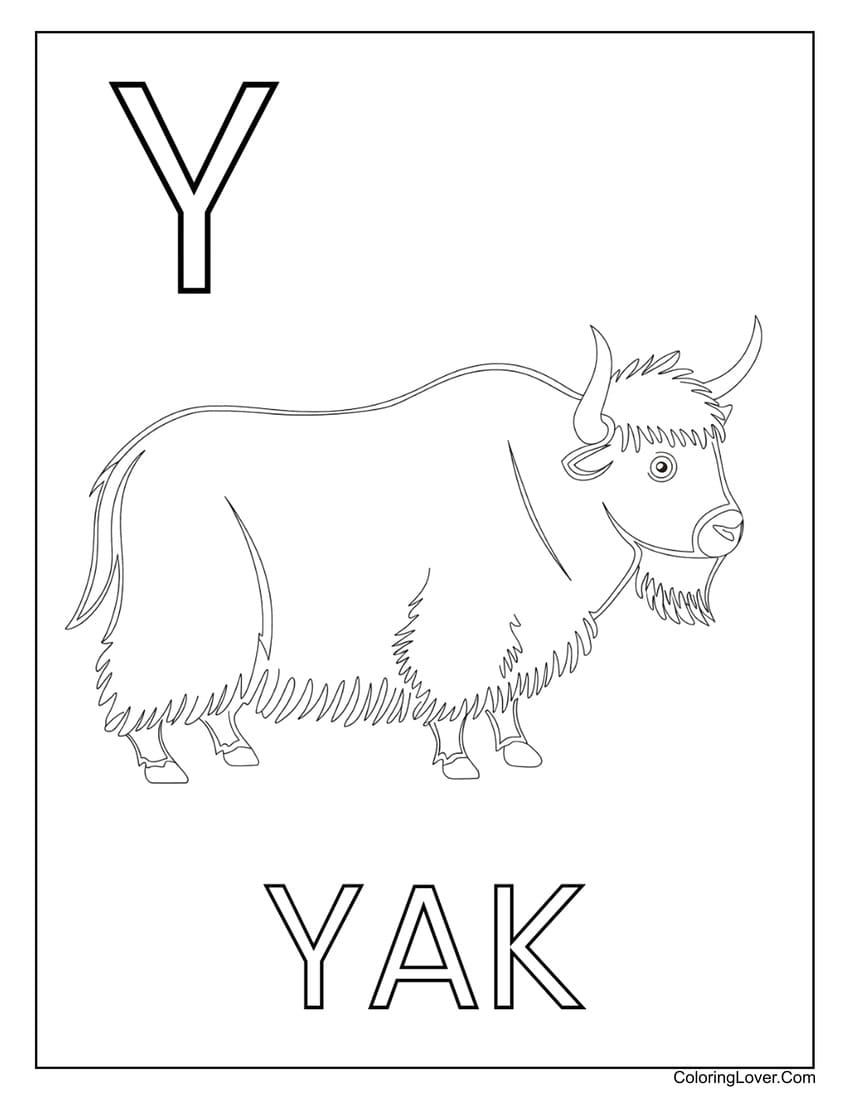 Letter "Y" yak coloring page