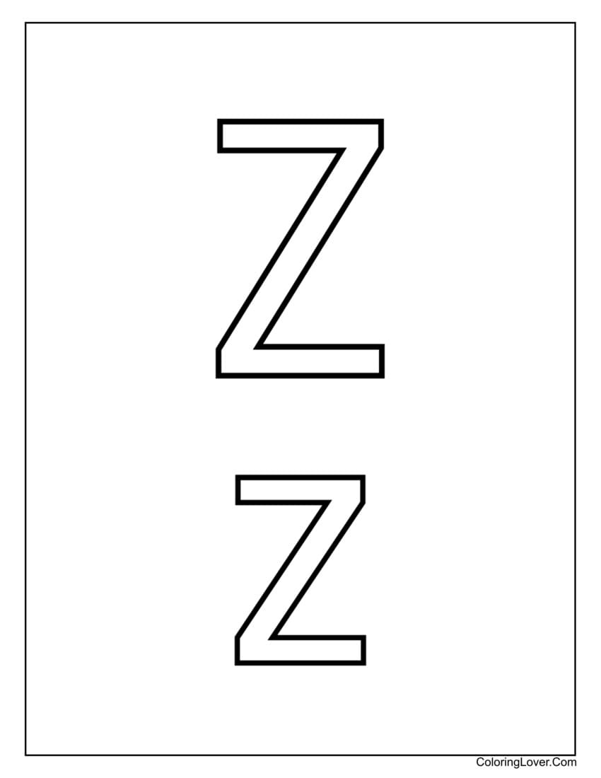 Letter "Z" uppercase and lowercase coloring page