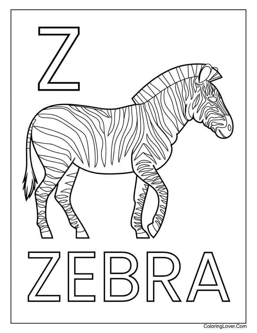 Letter "Z" zebra coloring page