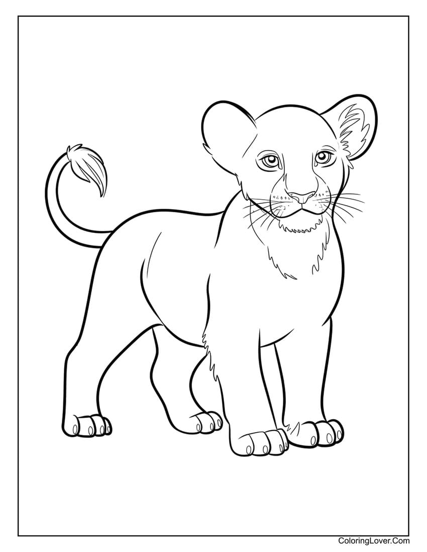 Lion cub walking coloring page for kids